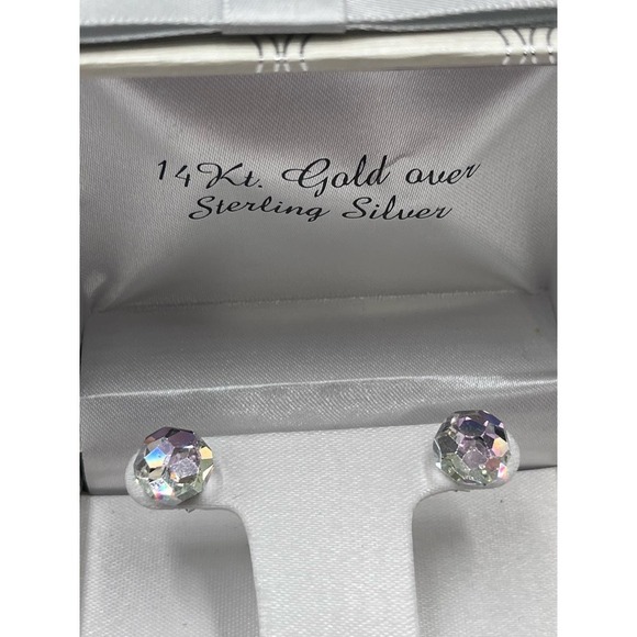 Swarovski SAL Vintage AB Crystal Disco Ball Stud 14k over 925 Earrings in Box - Picture 2 of 14